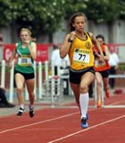 Shona Richards (Surrey) wins the inter Girls 300 metres Hurdles.